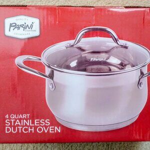 Parini Cookware 4 Quart Stainless Dutch Oven w/Glass Lid